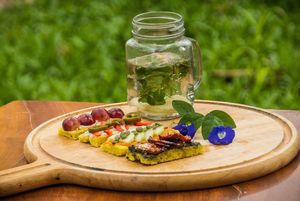 Turmeric foccacia toast at Wonderland Healing Center Vegan Buffet in Koh Phangan