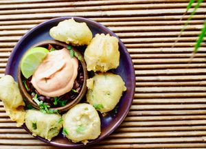 Deep fried guacamole with black bean salsa and Siracha mayo  at Haunt in North London