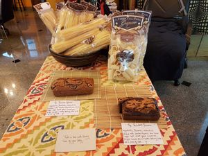 Vegan cakes and uncooked pasta for sale at Barefood Bangkok in Bangkok