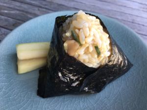 Kyon Delicious Vegan Brown Rice-Onigiri pickles filled at Barefood Bangkok in Bangkok