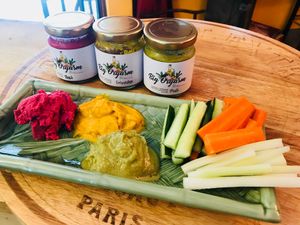 Trio hummus platter at Barefood Bangkok in Bangkok