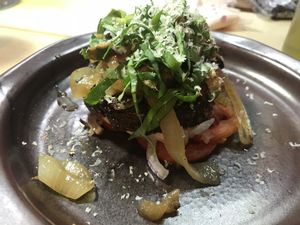 Bare Burger no carb... vegan burger patty dressed up with caramelized onion     at Barefood Bangkok in Bangkok