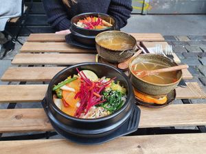 Me: the Zen bowl, she: the Buddha bowland both: ginger thee with a lot of snacks in it :D at Chay Long in Berlin