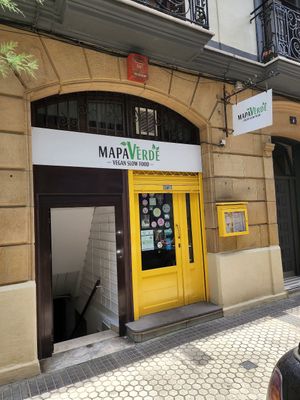 No hint outside about how really great the food is. at Mapa Verde in San Sebastian