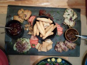Tabla de quesos - Homemade vegan cheese platter at Mapa Verde in San Sebastian