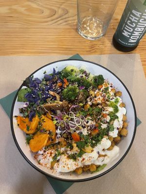 The chickpea bowl. The chickpeas were really soft and warm. Amazing at Mapa Verde in San Sebastian