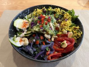 Millet Buddha bowl  at Mapa Verde in San Sebastian