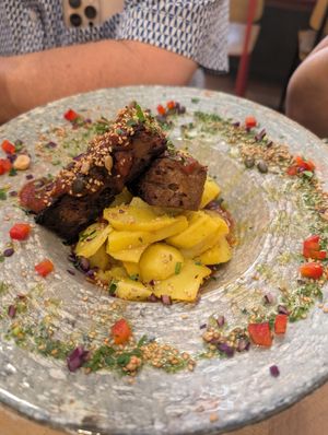 Jackfruit and potatoes at Mapa Verde in San Sebastian