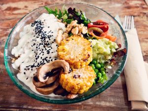 Vegan bowl  at Mapa Verde in San Sebastian