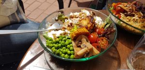 Rice & peas bowl at Mapa Verde in San Sebastian