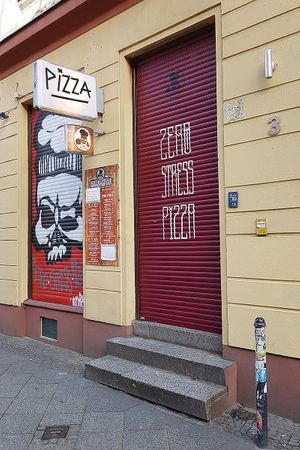 Exterior of location, street view - outside business hours at Zerostress Pizza - Friedrichshain in Berlin