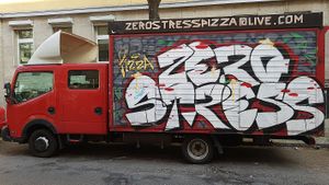 Food truck, which is used at markets or events at Zerostress Pizza - Friedrichshain in Berlin