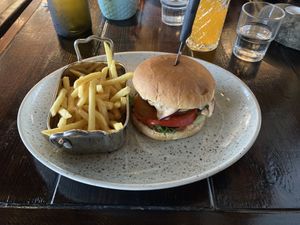 Vegan Burger at Sjavarborg Restaurant in Hvammstangi
