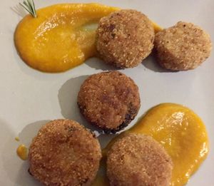 Spelt & cabbage croquettes with pumpkin sauce  at VgOloso in Venice
