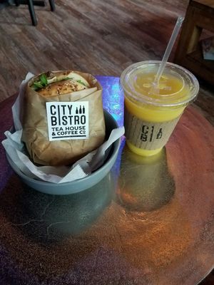 vegan breakfast bagel tofu scramble  at FarmHand Kchn in St Augustine