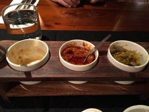 Sauces on each table at Steam in Rotorua
