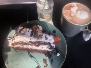 Chocolate cream cake with hot chocolate  at Rosenberg in Potsdam