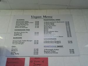 Vegan menu at Shakey Shakey in Ramsgate