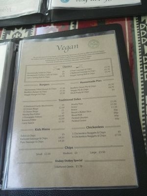 Vegan eat in menu 05June2018 at Shakey Shakey in Ramsgate