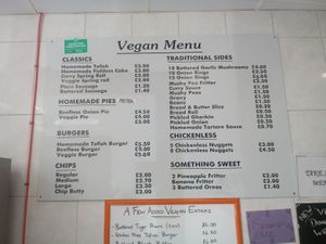 What a massive vegan choice..very tasty. Friendly staff..love it..will be coming back..omg battered Oreos! at Shakey Shakey in Ramsgate