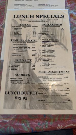Menu at Tokyo in Chattanooga