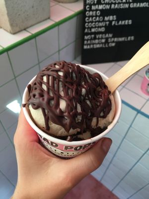 ice cream with chocolate sauce at Mad Pops in Seminyak