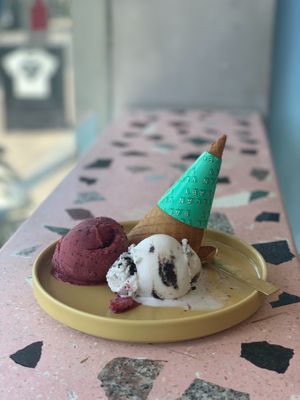 berry sorbet (gf) & oreo (not gf) 
vegan cone (not gf) at Mad Pops in Seminyak