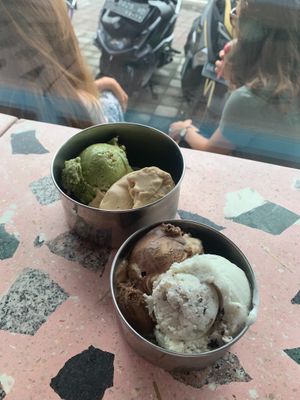 matcha, sea salt caramel, PB chocolate, mint chip (all gf) at Mad Pops in Seminyak