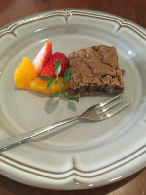 Vegan cake served with fresh fruit. at Taste and Scent in Kanazawa