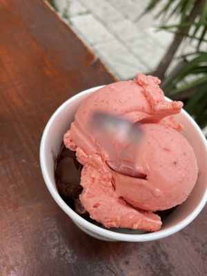 Dark chocolate and strawberry  at Gelateria Marmont in Split