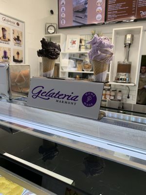 dark chocolate and lemon lavender   at Gelateria Marmont in Split