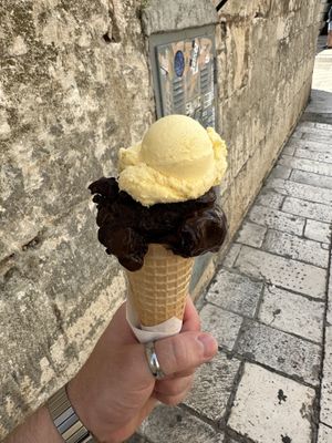 Peach and Dark Chocolate  at Gelateria Marmont in Split