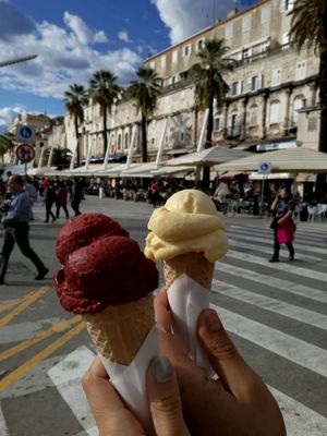 mango and rasberry sorbets at Gelateria Marmont in Split