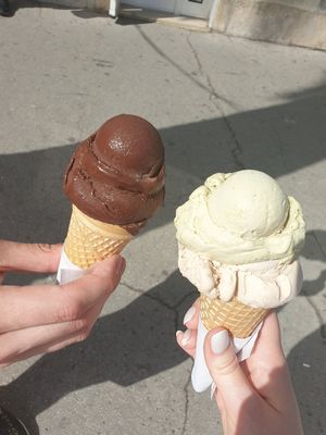 Pistachio and hazelnut on the right at Gelateria Marmont in Split