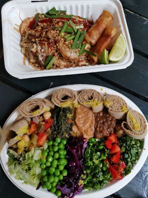 Mixed dish with a little of everything (front) at Ethiopiques - Boiler House in East London