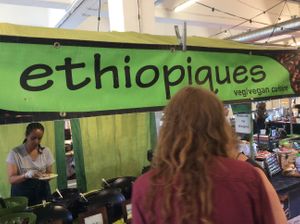 Stall on Brick Lane. at Ethiopiques - Boiler House in East London