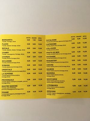 Menu (demander les options vegan) at Pizza Catalogne in Toulouse