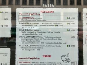 menu at Vapiano in Zurich