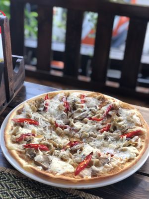 Vegan pizza  at Rad Rabbit in Chiang Mai