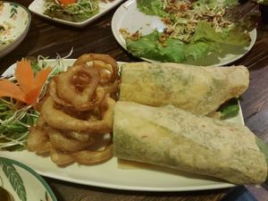 Chickun wrap with onion rings at Rad Rabbit in Chiang Mai
