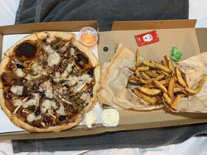 Bbq pizza and chips delivered  #Veganuary at Rad Rabbit in Chiang Mai