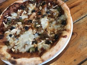 BBQ jackfruit pizza (large, thick crust), so delicious  at Rad Rabbit in Chiang Mai