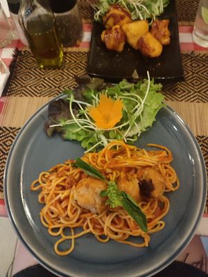 Spaghetti and meatballs at Rad Rabbit in Chiang Mai