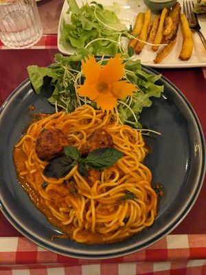 Veatballs pasta at Rad Rabbit in Chiang Mai
