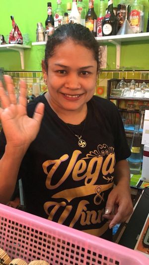 the friendly manager! rocking one of the shirts they sell in the store. this one reads, "vegan and winning". love this lady :) at Rad Rabbit in Chiang Mai