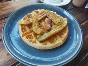 Banana peanut butter waffles at Rad Rabbit in Chiang Mai