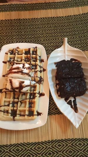 Waffles and chocolate brownie  at Rad Rabbit in Chiang Mai