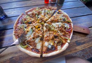 Delicious BBQ Jackfruit Spicy pizza!  at Rad Rabbit in Chiang Mai