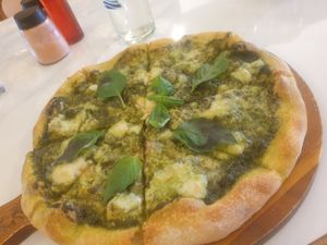 Pesto pizza - 7.5/10 it was nice and good flavour but too crispy for my liking at Rad Rabbit in Chiang Mai