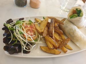 "chicken" wrap with fries and salad 8/10 it good the fries decent and wrap great at Rad Rabbit in Chiang Mai
